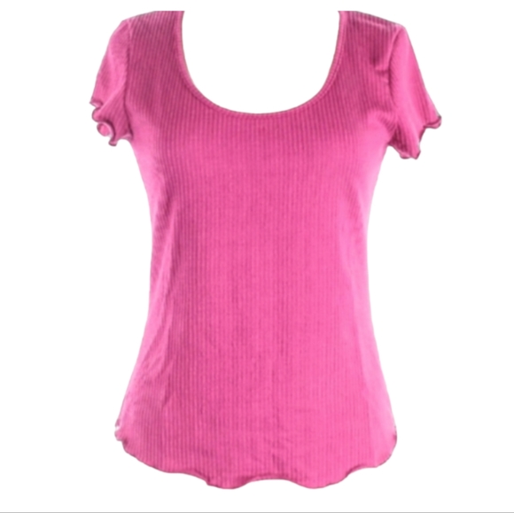 💗Super Cute Antistar Pink Ribbed Short Sleeve Top w/ Flutter Sleeves - Picture 2 of 8